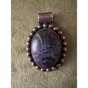 Vintage Taxco Sterling Silver Pendant TM-161 Sodalite Cabochon Mexico 925 Boho